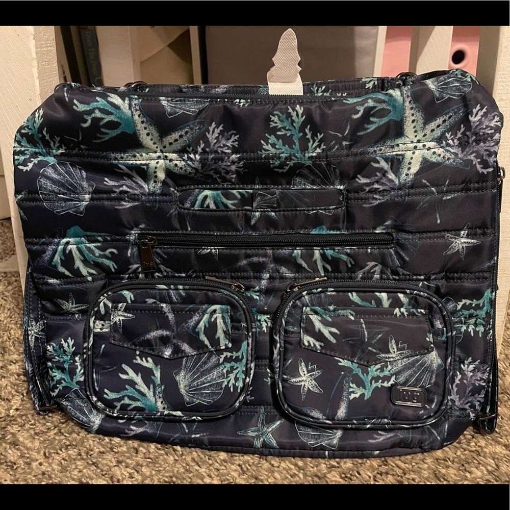 NWT Lug zipliner hobo bag tote backpack Stars Shells Navy